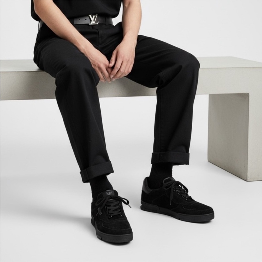 Louis Vuitton Virgil Abloh Low Top Shoes 9.5 Black Suede Sneaker - Picture 2 of 10